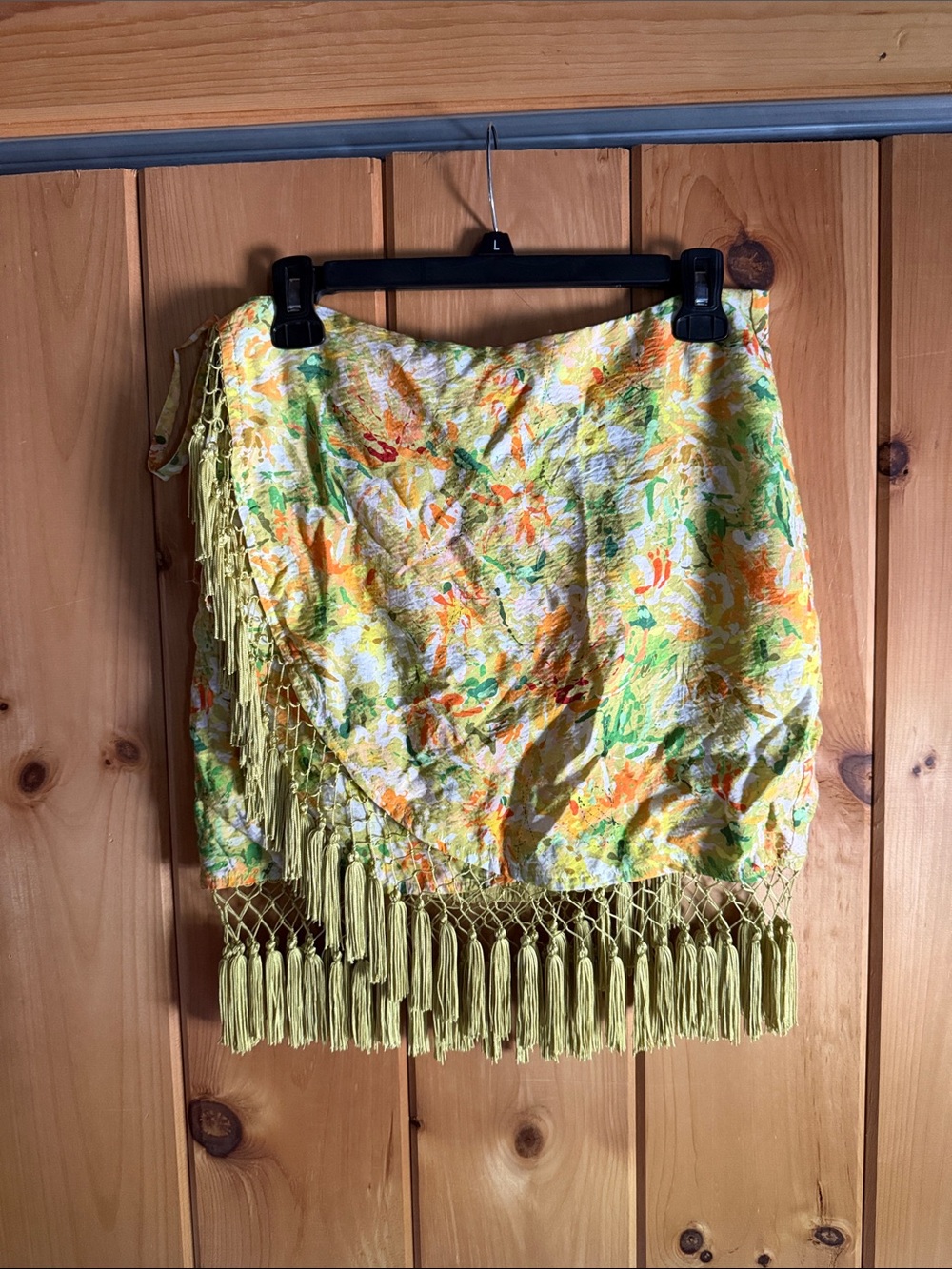 Lulu's Yellow Green Floral Tassel Mini Skirt